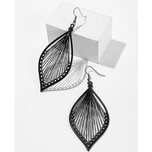 Black Leaf Shaped Hollow Drop Dangle Earrings